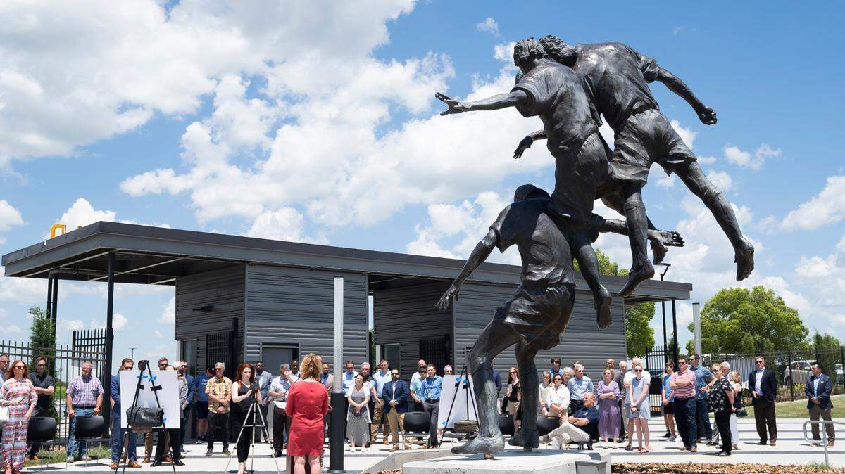 Wichita City Council member Becky Tuttle speaks during a dedication of the Stryker Sports Complex in June 2021. The council voted on March 21, 2023 to rename the facility the Scheels Stryker Sports Complex.
