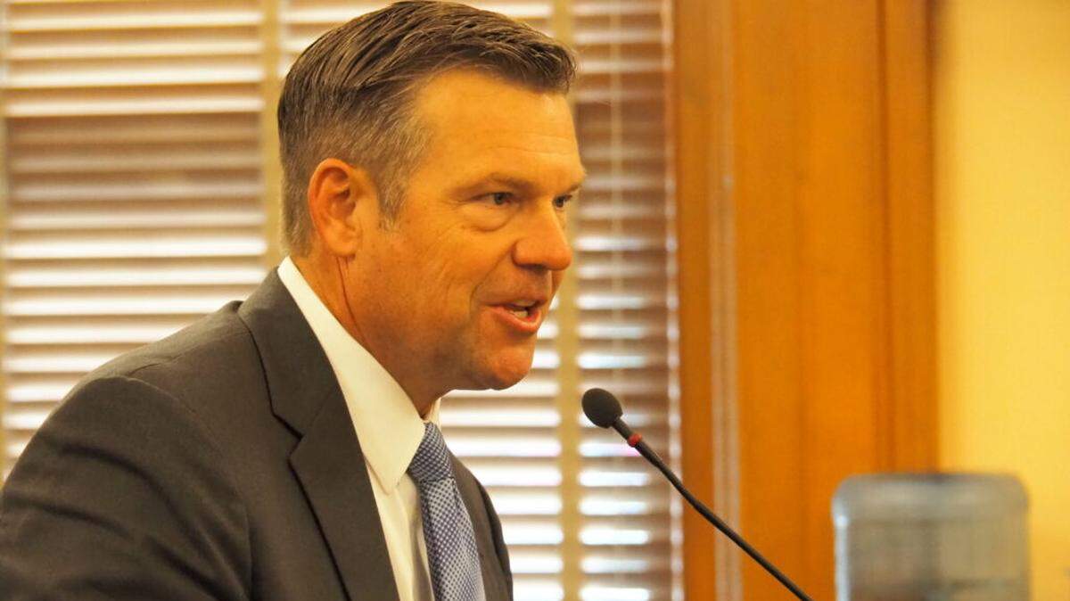 Attorney General Kris Kobach testifying to the Kansas Legislature.