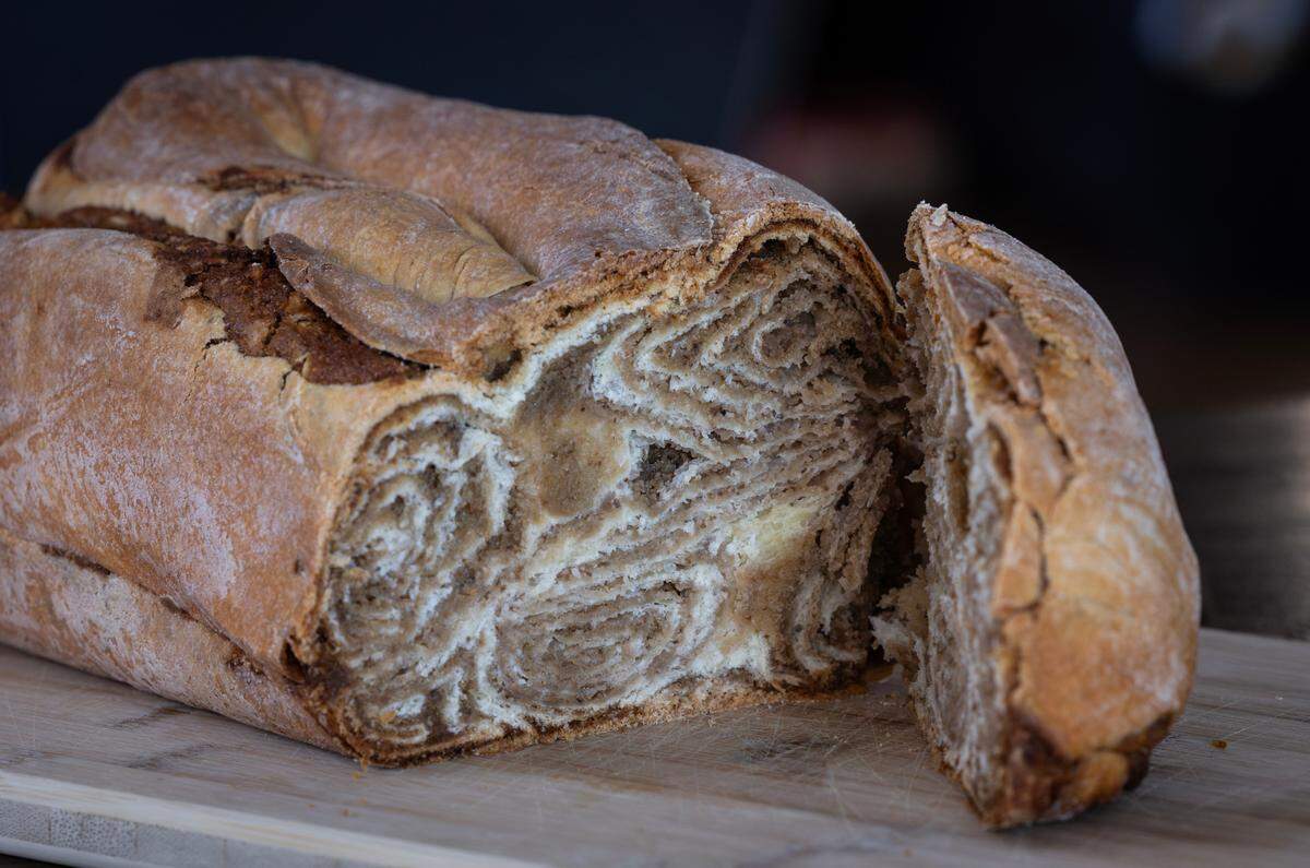 Povitica loaves weight about four pounds each, and the centers are filled with swirls of yeasty, nutty goodness.