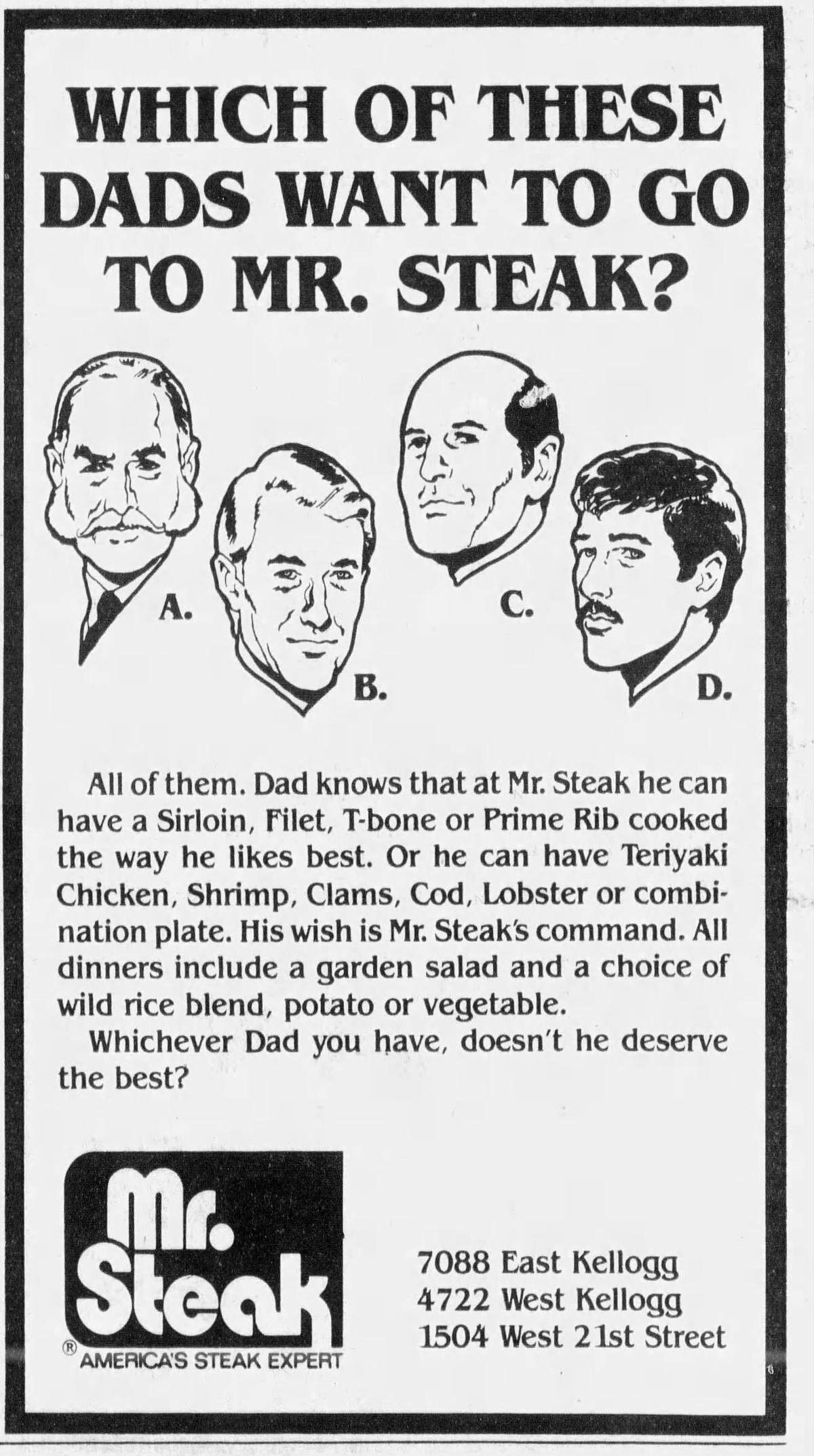 A Mr. Steak ad from the June 15, 1984, edition of The Wichita Eagle