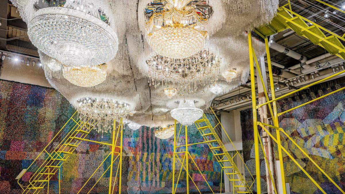 Nick Cave has created an immersive experience using 24,000 square feet of gallery space at The Momentary in Bentonville, Arkansas. The exhibit includes a crystal cloud beckoning visitors to climb its ladders and discover a private garden.