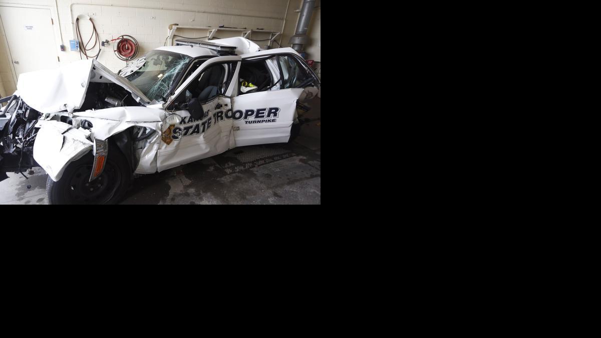 Da’Von Brame, 36, a Kansas Highway Patrol trooper, was seriously injured Tuesday night when his patrol car was rear-ended while stopped behind a semi on the shoulder of the Kansas Turnpike in east Wichita. Brame remains hospitalized, authorities said. (March 26, 2014)

