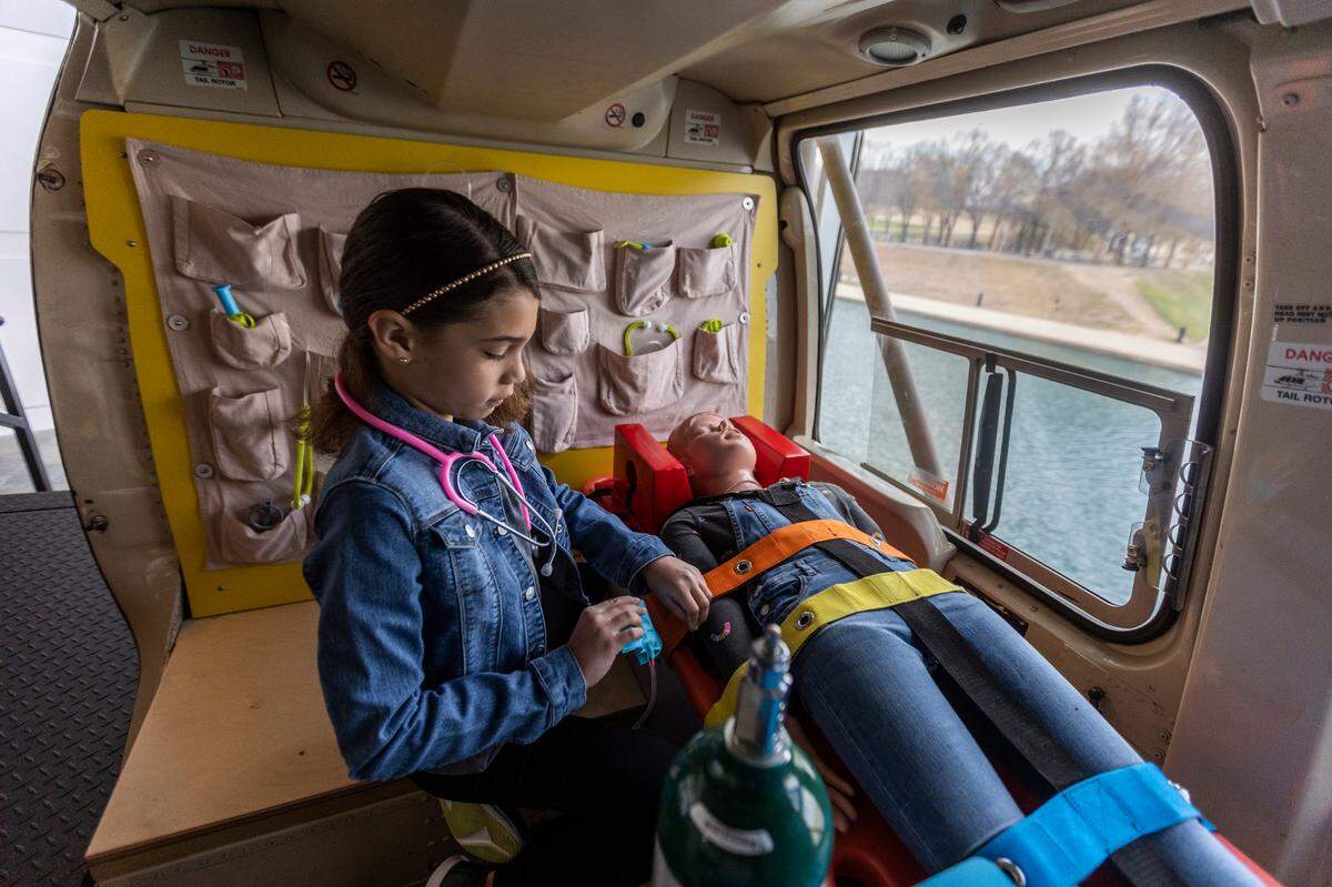 Health Inside Out, Exploration Place’s new permanent display, allows visitors to sit in the cockpit of an air ambulance or take a back seat to attend to the child-sized mannequin patient being airlifted. More than three years in the making, the $1.5 million exhibition consists of 16 arcade-style games located in the attraction’s 3,500-square-foot Great Hall.