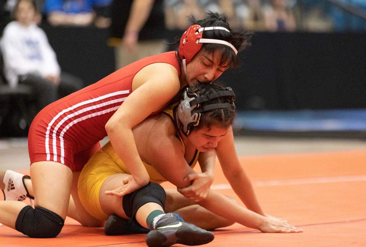Wichita North junior Larissa Garcia won her second straight girls wrestling state championship by pinning Hays’ Sarah Zimmerman in the 109-pound finals on Thursday.