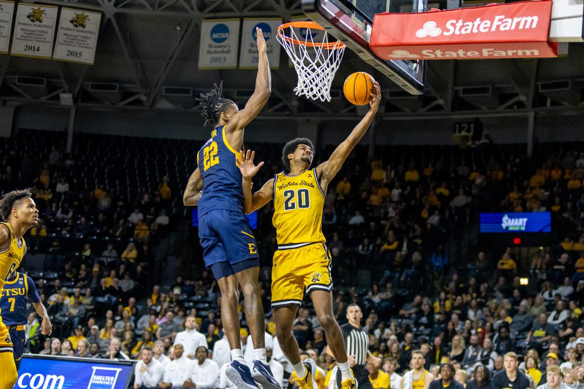 Wichita State’s Harlond Beverly attempts to finish a basket in transition against East Tennessee State at Koch Arena.