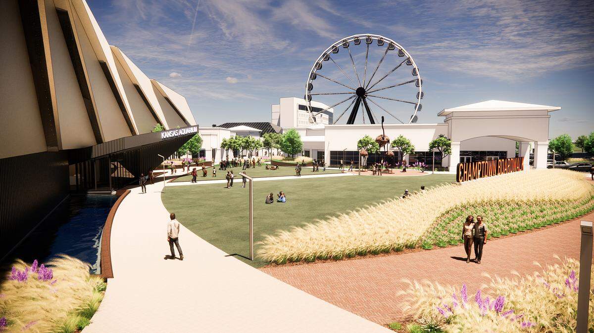 This illustration shows some of the possibilities within the Champtown development in Park City. Though a Ferris wheel isn’t certain to be part of the project, a boardwalk with various businesses along it is.