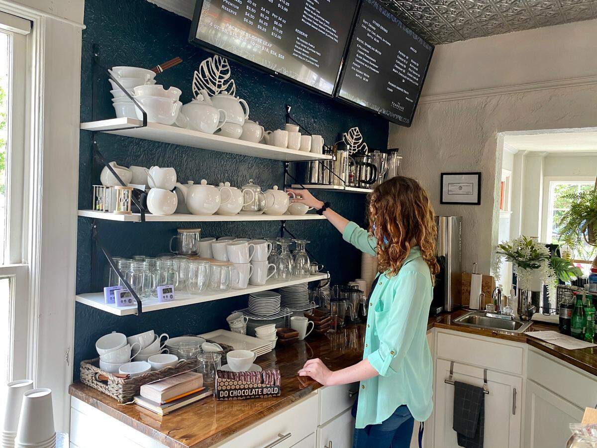 Emily Hall is one of the “tea mavens” at The Teahouse in Clifton Square.