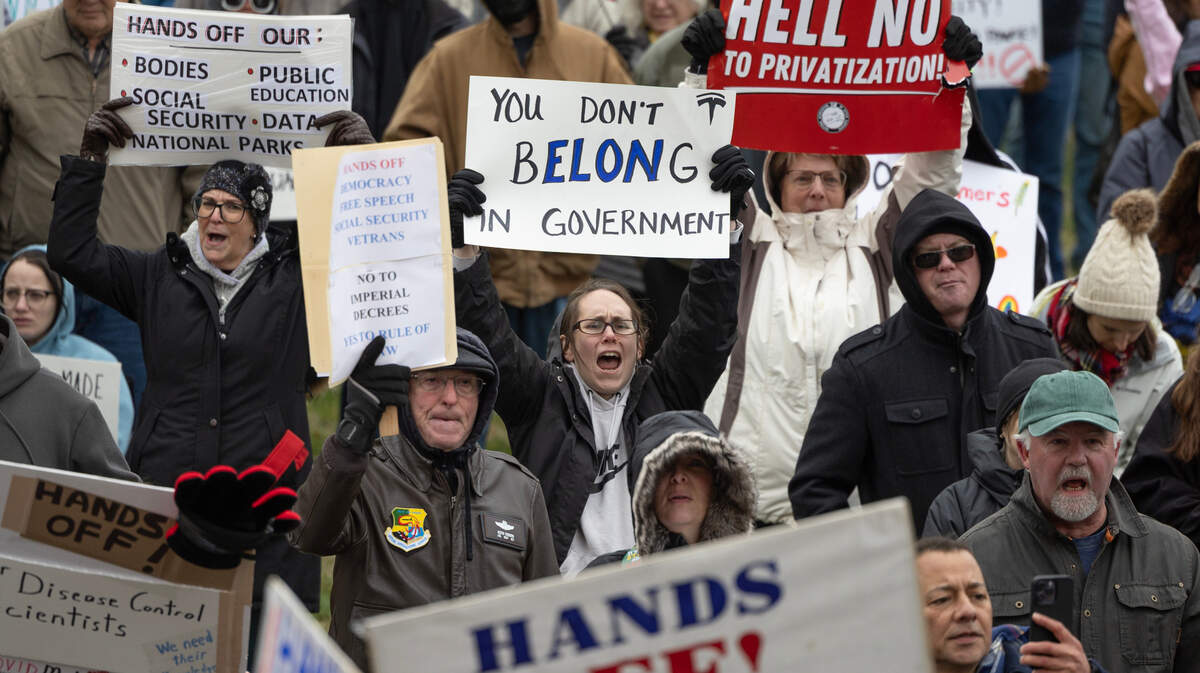 Despite cold weather, a huge crowd turned out for a protest of Trump administration polices in front of the old Sedgwick County courthouse in April.