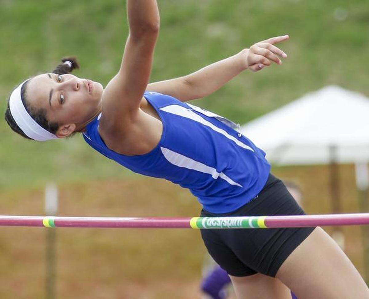 Andover’s Jaylyn Agnew wins the 5A girls high jump Friday at Cessna Stadium.