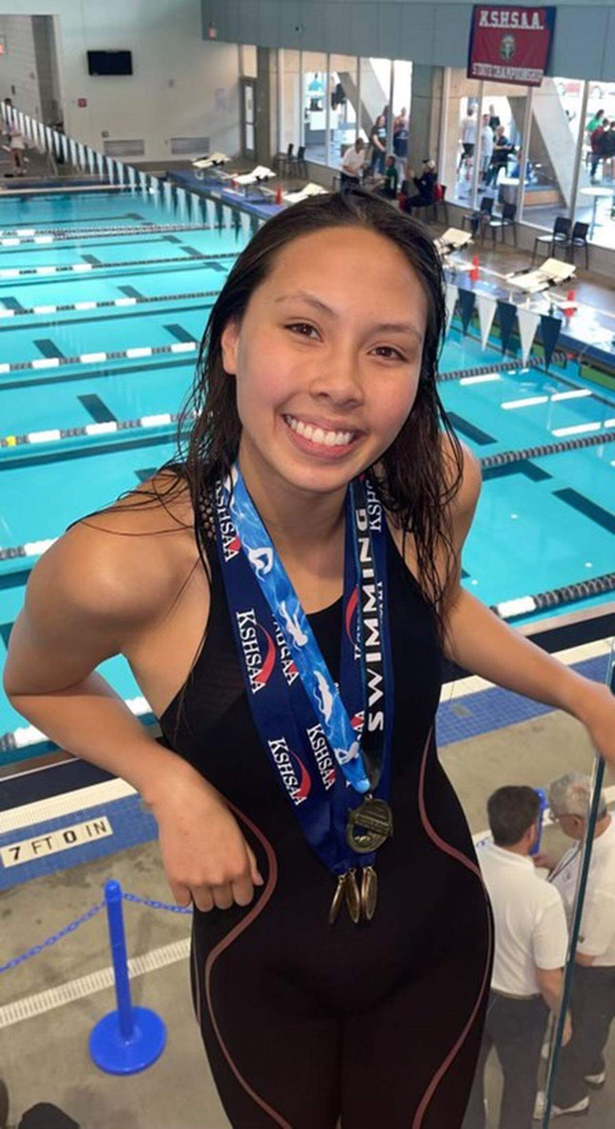 Wichita East senior Ariana Dirkzwager won the gold medal in both of her individual races, the 100-yard freestyle and 200-yard freestyle, at the Class 6A state meet over the weekend.