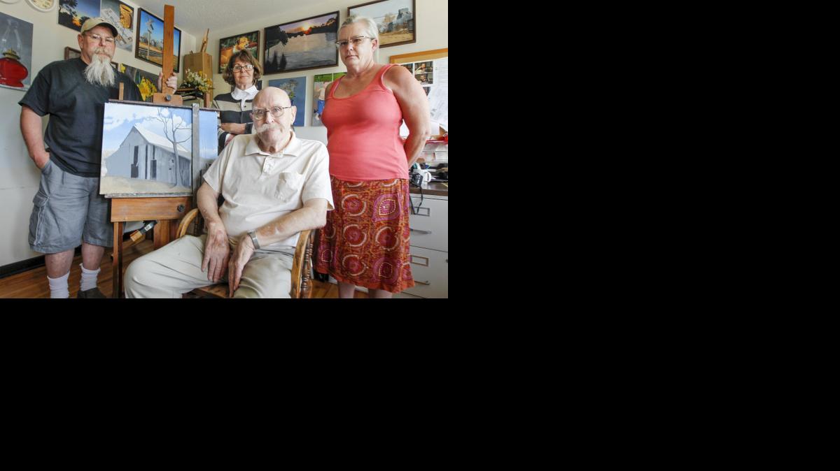 Wayne Clark at his west Wichita studio with his children Jonathan Clark, Cyndi Wooley and Karin Clark, left to right, who all became artists in their own right. 

