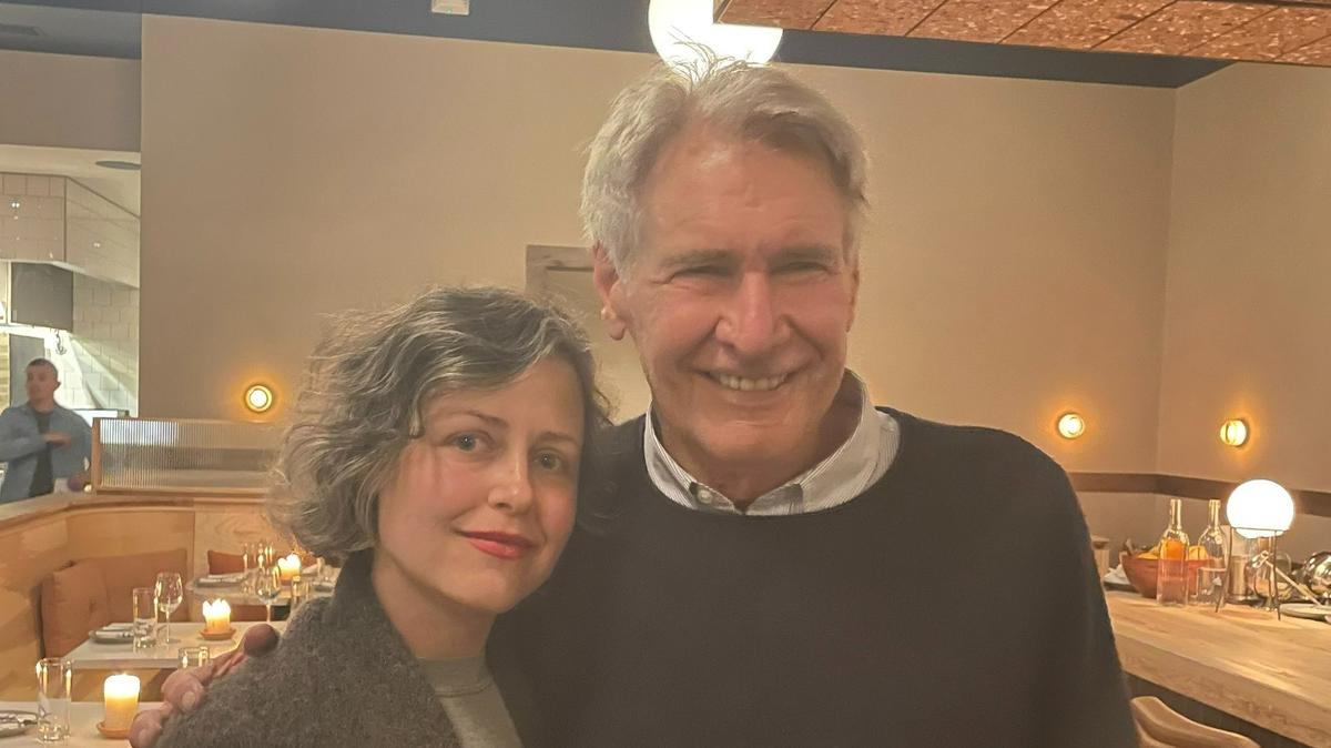 Harrison Ford enjoyed dinner and wine on Tuesday night at Wichita’s new restaurant First Mile Kitchen in Bradley Fair. He’s pictured here with co-owner Amanda Luginbill.