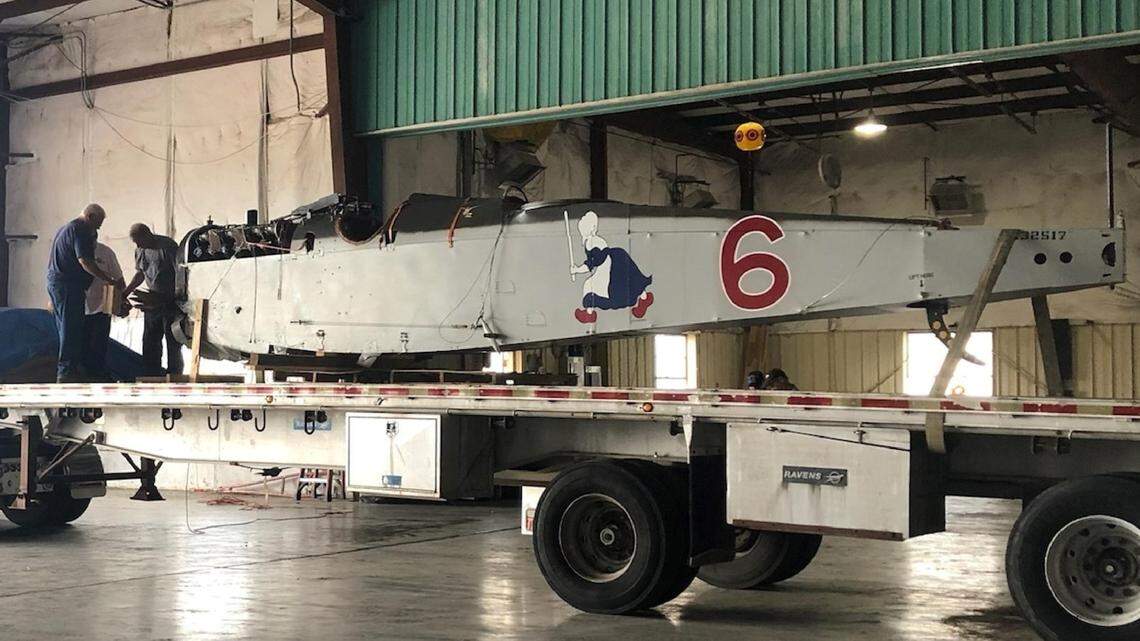 A DH-4 aircraft is being loaded up and taken to Wichita. The aircraft has been retrofitted to mirror the plane Wichita native Erwin Bleckley was in during his historic mission.