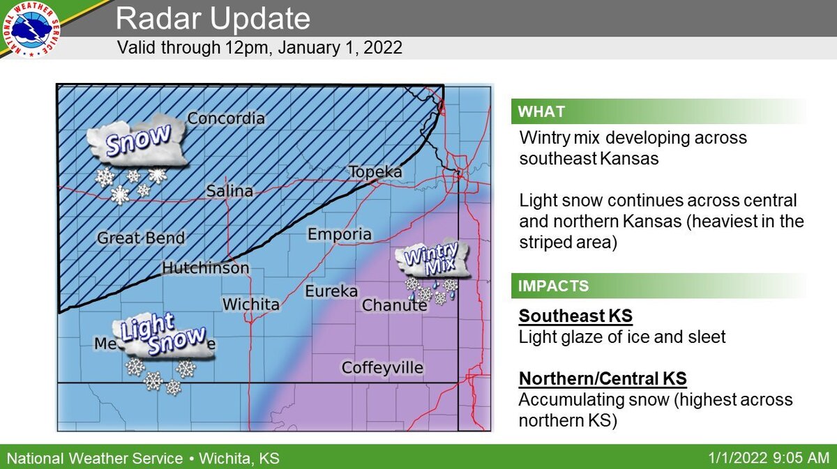 The National Weather Service in Wichita is predicting light snow in the area for the rest of Saturday morning.
