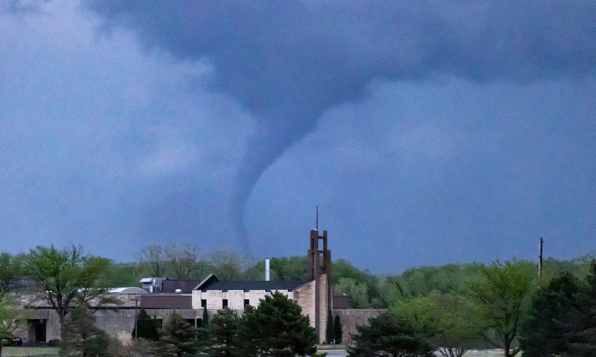 A tornado can be seen passing though Andover from K-96 on Friday night.