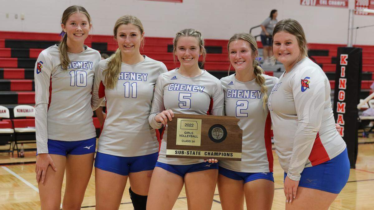 The five seniors on the Cheney volleyball team have helped the Cardinals return to the Class 3A state tournament. From L to R: Campbell Hague, Leah Durr, Anna Martin, Elina Bartlett and Hadley Pipkin.