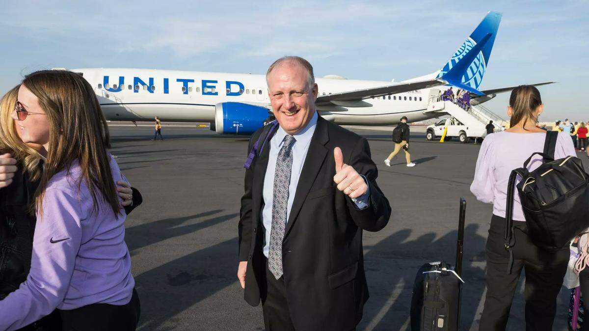 Kansas State football coach Chris Klieman arrives in Phoenix for the Rate Bowl against Rutgers.