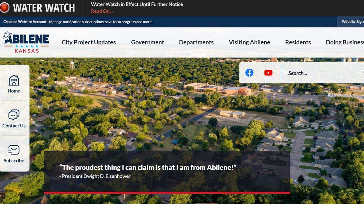 Screenshot of the website for the city of Abilene, Kansas