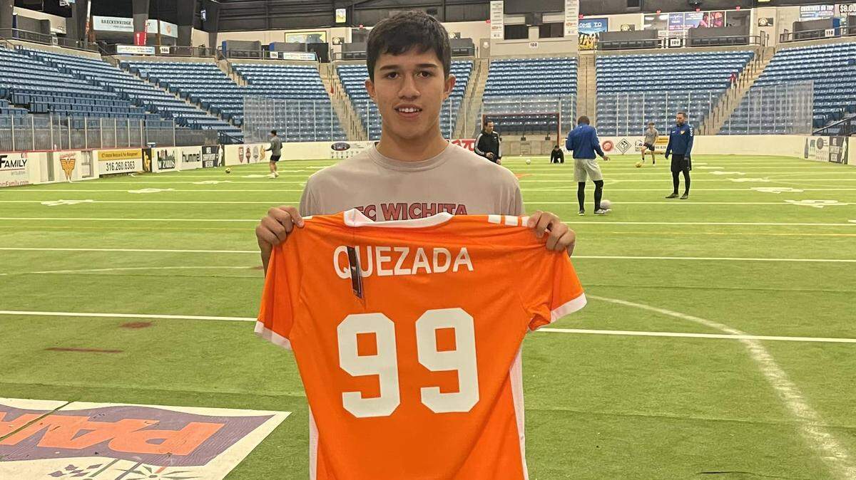 Maize South senior Junior Quezada scored the first professional goals of his career in the Wichita Wings’ 11-4 win on Saturday, netting two goals with an assist.