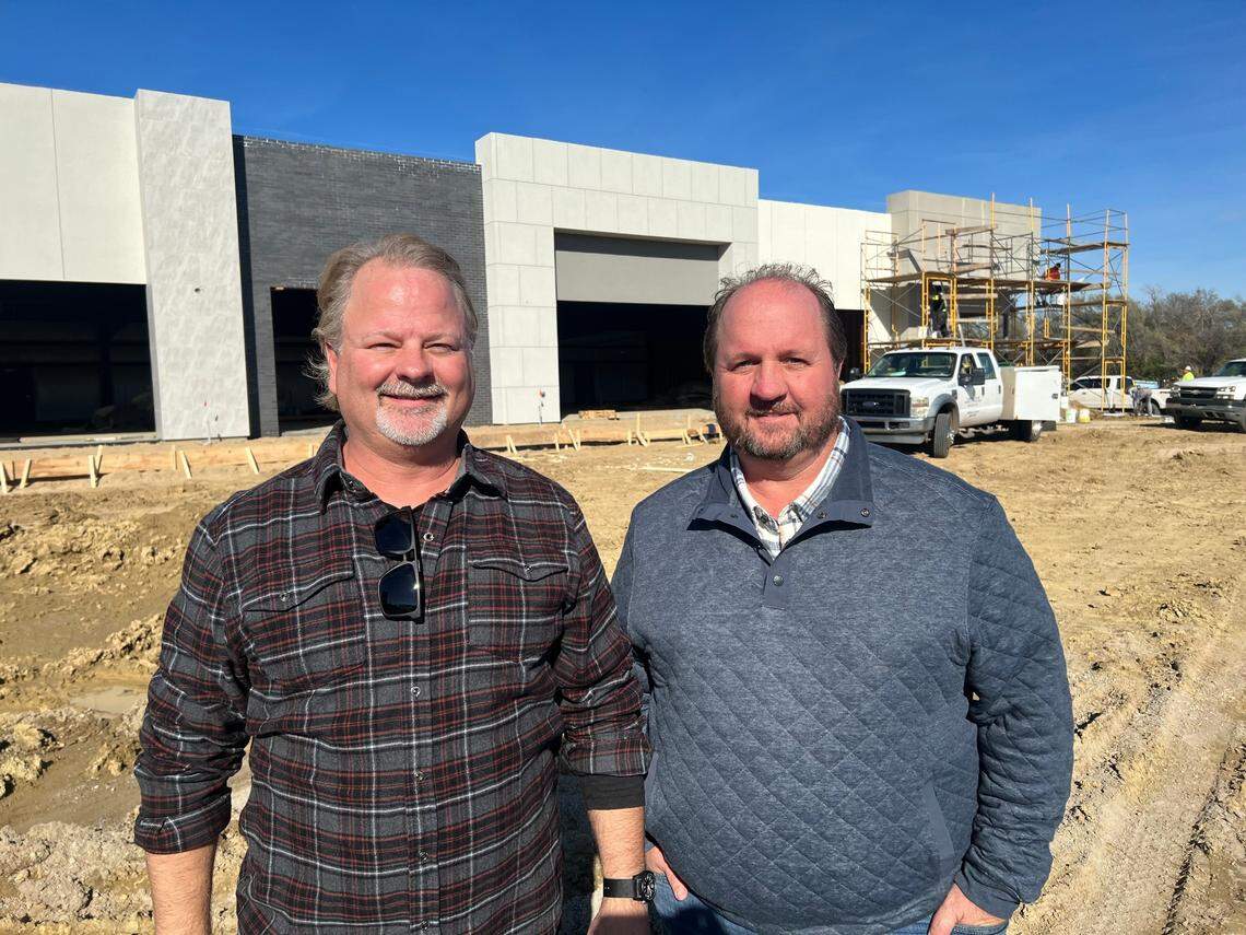 Brothers Paul, left, and Brian Suellentrop are close to starting construction on the Shops at Avante on the west side. Their east-side Hawthorne Court, shown here, is almost ready for tenants.