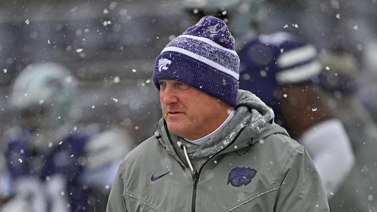 MANHATTAN, KS - NOVEMBER 29: Head coach Chris Klieman of the Kansas State Wildcats looks on before a game against the Colorado Buffaloes at Bill Snyder Family Football Stadium on November 29, 2025 in Manhattan, Kansas. (Photo by Peter Aiken/Getty Images)