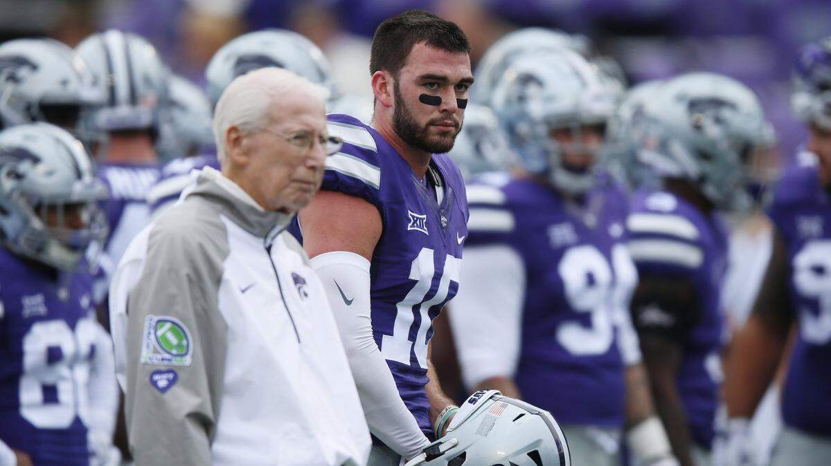 Kansas State quarterback Skylar Thompson (10) didn’t start against Texas after he struggled the previous week against West Virginia at Snyder Family Stadium in Manhattan, Kan., on Saturday, Sept. 29, 2018. Texas won, 19-14. (Bo Rader/Wichita Eagle/TNS)