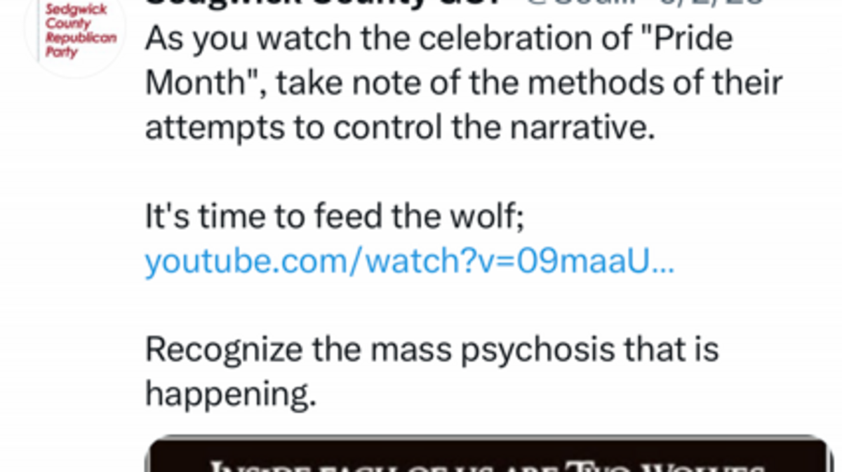 Screenshot of a now-deleted anti-Pride tweet posted on the Sedgwick County Republican Party’s official page.