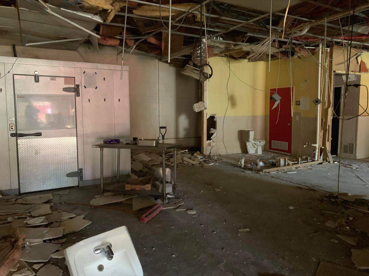 This photo shows Doo-Dah Diner’s cooler that in the northwest corner of the building and the former restrooms.
