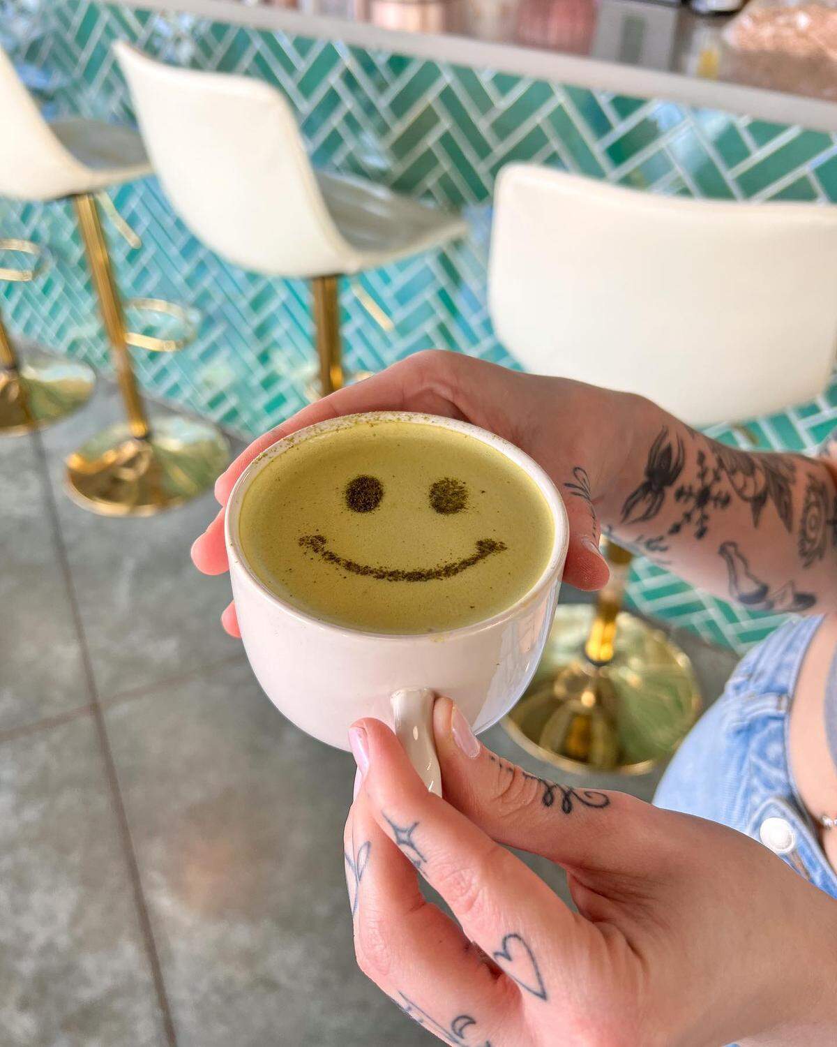 A mushroom matcha latte at Grow