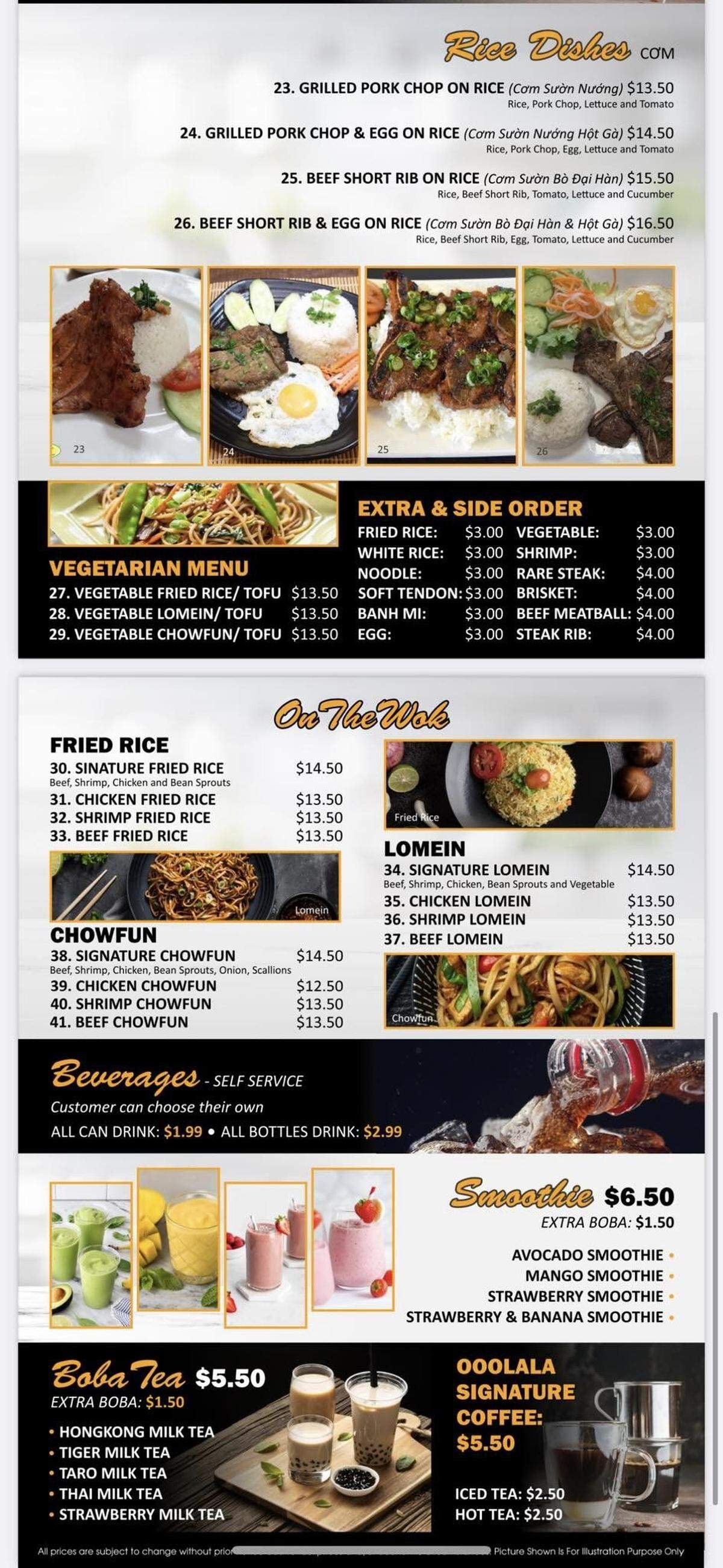 Ooo LaLa Stone Pho menu