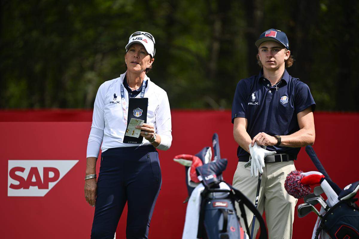 Andover native Lunden Esterline looks on at a practice round during the 2025 Junior Ryder Cup at Bethpage State Park on Sunday.