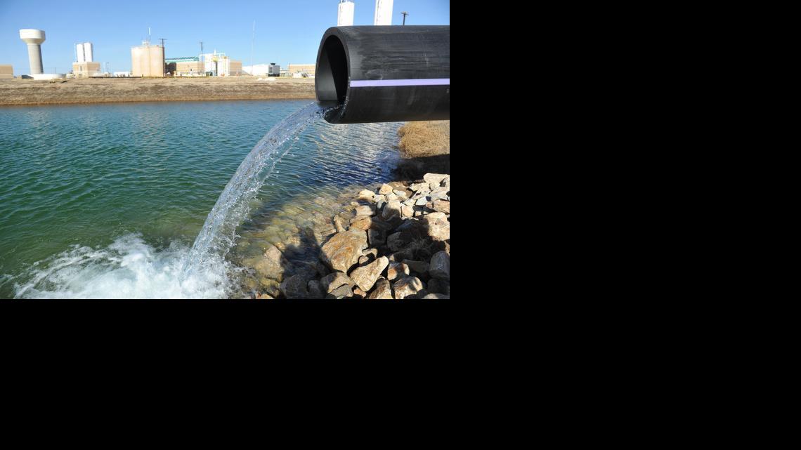  Wichita Falls, Texas, will start a $13 million temporary reuse plan late next month, complete with 12 miles of large, above-ground black pipeline connecting the city’s sewage and water treatment plants. Here, the water is pumped into a lagoon that will hold it until it is mixed with water from three reservoirs, Lake Arrowhead, Lake Kickapoo and Lake Kemp. 

