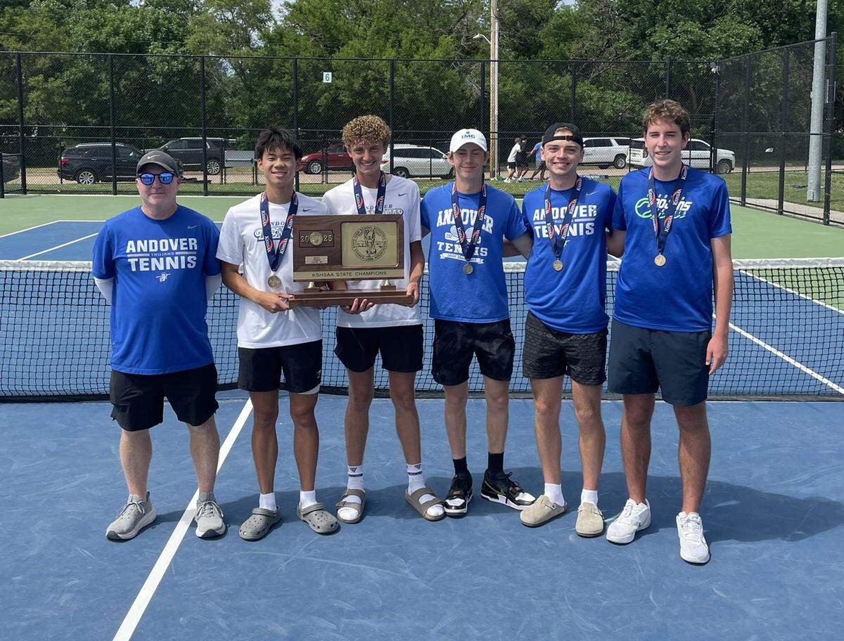 The Andover boys tennis team won just its second team state championship in program history this past Saturday at the Class 5A state tournament. The team consisted of Isaac Homan, John Rather, Pierce Anderson, Lad Oborny and Andrew Chan.