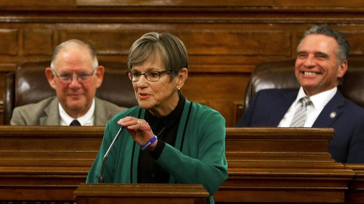 Gov. Laura Kelly delivers her State of the State speech on Jan. 13, 2026, in the Kansas House.