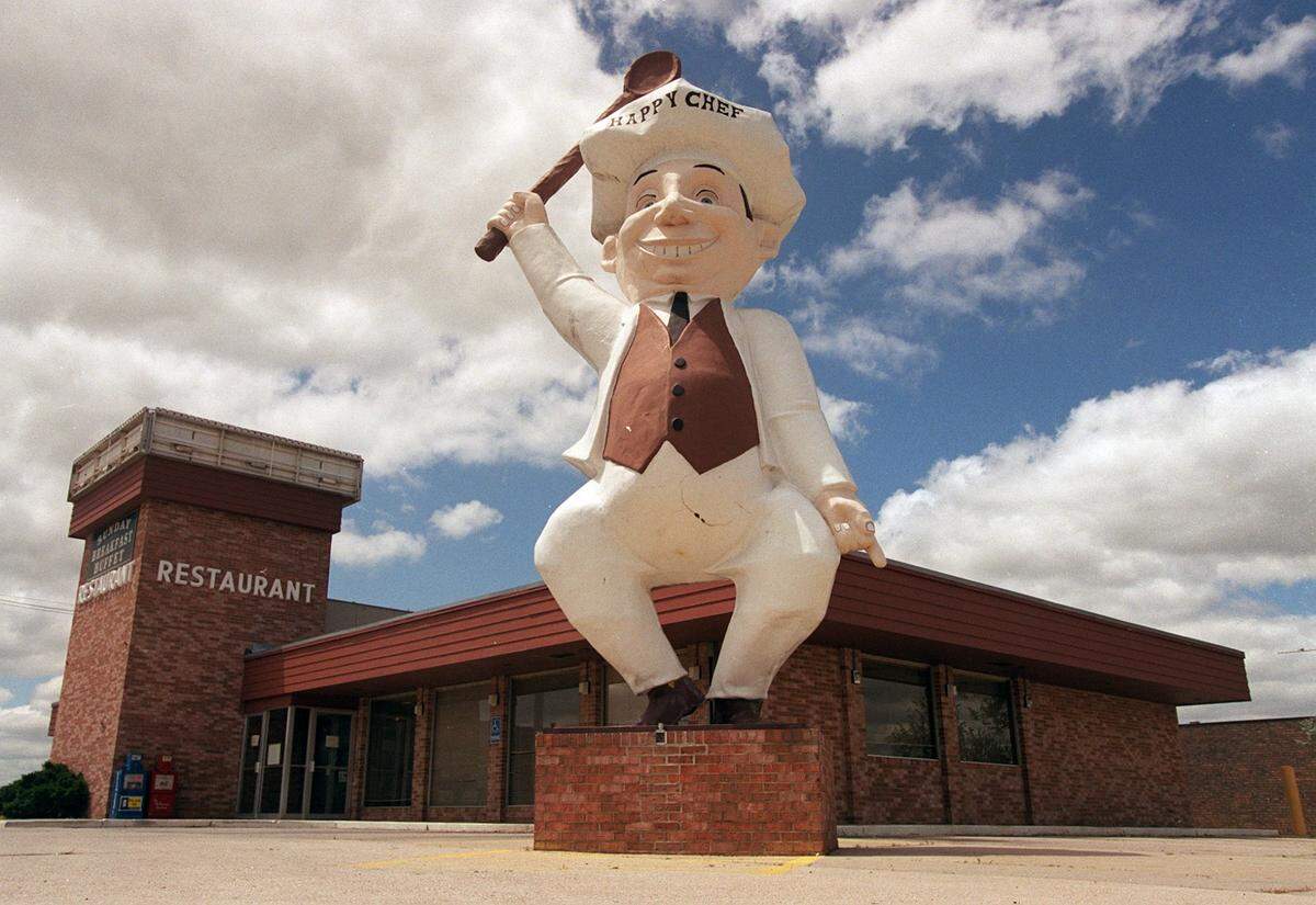 The Happy Chef statue stood outside the restaurant at I-135 and U.S. 56. for 29 years before the restaurant closed in 1999.