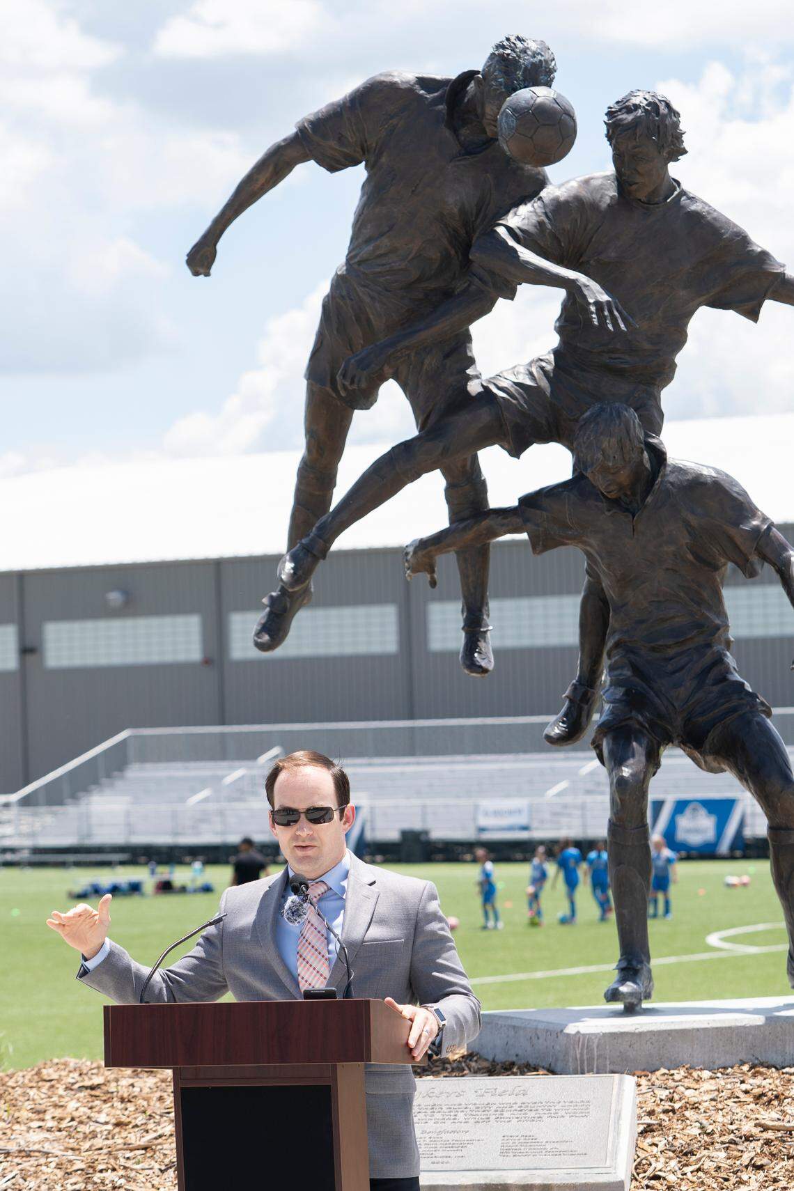 Wichita Mayor Brandon Whipple speaks during a dedication of the Stryker Sports Complex last year. The city spent $23 million on new soccer improvements, driving the city’s nonprofit soccer league out of business.