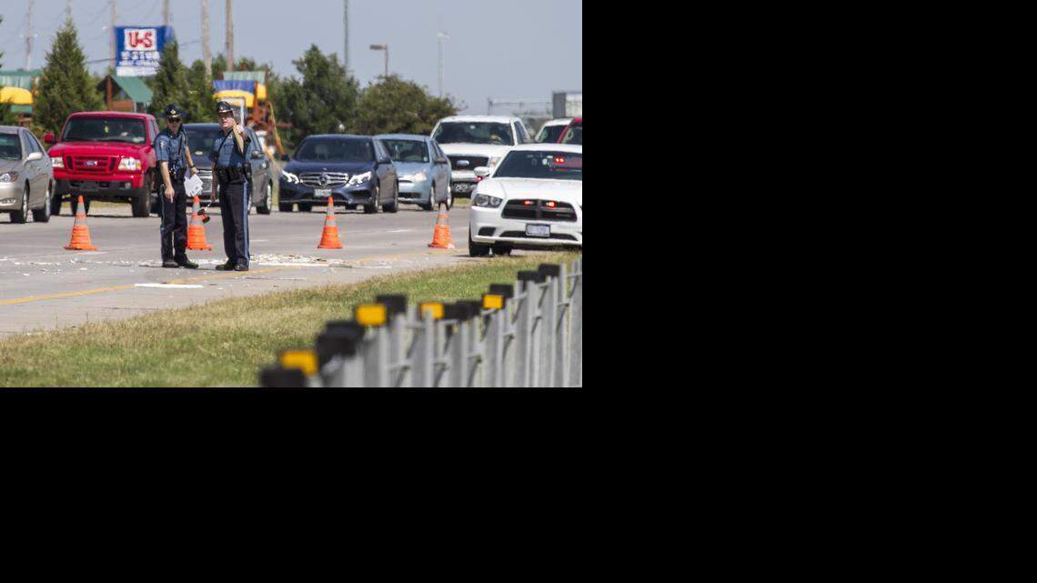 Kansas Highway Patrol troopers investigate the scene of a fatal accident on westbound K-96 at Rock Road on Monday afternoon. Highway Patrol spokesman Gary Warner said a truck carrying Sheetrock lost some of its cargo on K-96 and cars were swerving to avoid it. A “good Samaritan,” said Warner, stopped to remove the Sheetrock from the road when a semi-truck driver swerved into the median to avoid colliding with a car in front of him. The semi struck the good Samaritan, killing him. 

