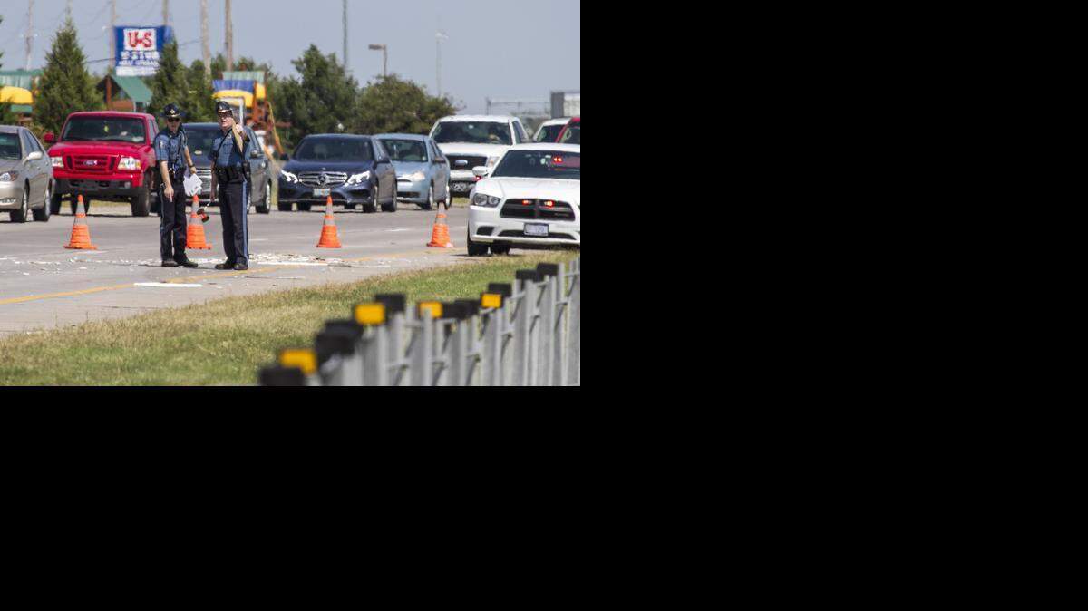 Kansas Highway Patrol troopers investigate the scene of a fatal accident on westbound K-96 at Rock Road on Monday afternoon. Highway Patrol spokesman Gary Warner said a truck carrying Sheetrock lost some of its cargo on K-96 and cars were swerving to avoid it. A “good Samaritan,” said Warner, stopped to remove the Sheetrock from the road when a semi-truck driver swerved into the median to avoid colliding with a car in front of him. The semi struck the good Samaritan, killing him. 

