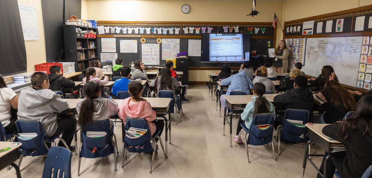 Irving Elementary School has small classrooms, meaning classes with 25 children are packed in tightly.