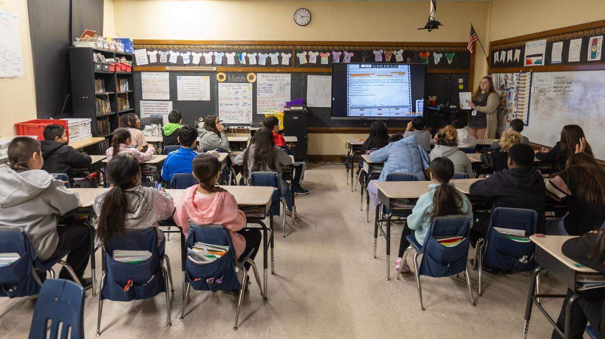 Irving Elementary School has small classrooms, meaning classes with 25 children are packed in tightly.