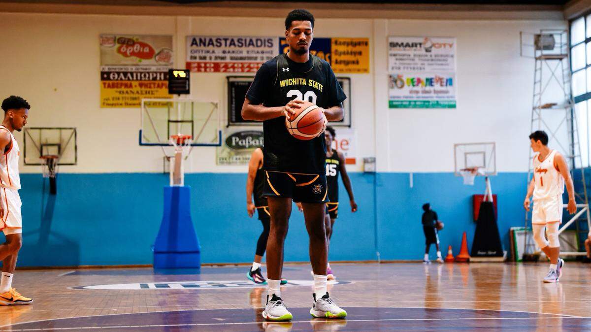 Miami transfer Harlond Beverly showcased his ball-handling skills in Wichita State’s exhibition victory over the University of Calgary in Greece on Monday.