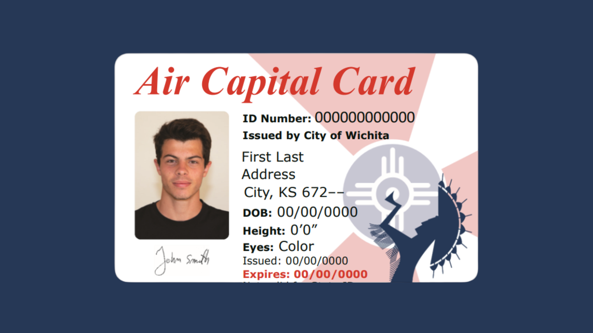 A mockup of what a municipal ID through Wichita would look like. The name has changed to “City of Wichita ID.”