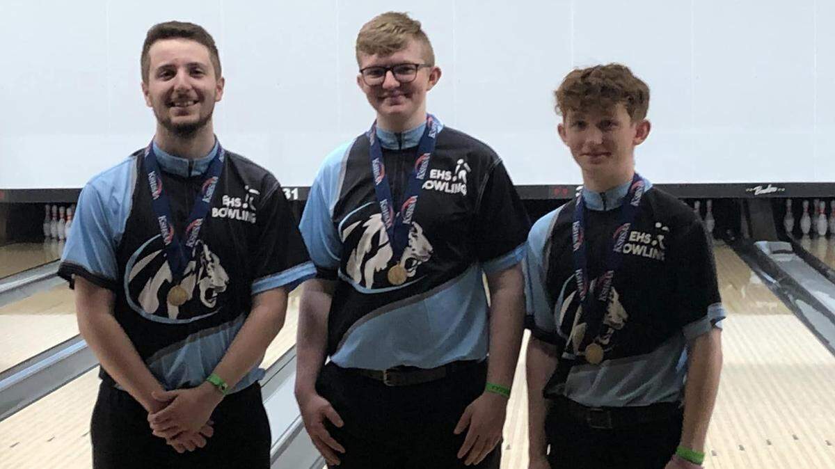 The Eisenhower boys bowling team finished with three medalists at the Class 5-1A state tournament at Northrock Lanes on Thursday. The team was led by junior Miles Blue (left) who placed fourth overall with a career-best series of 727.