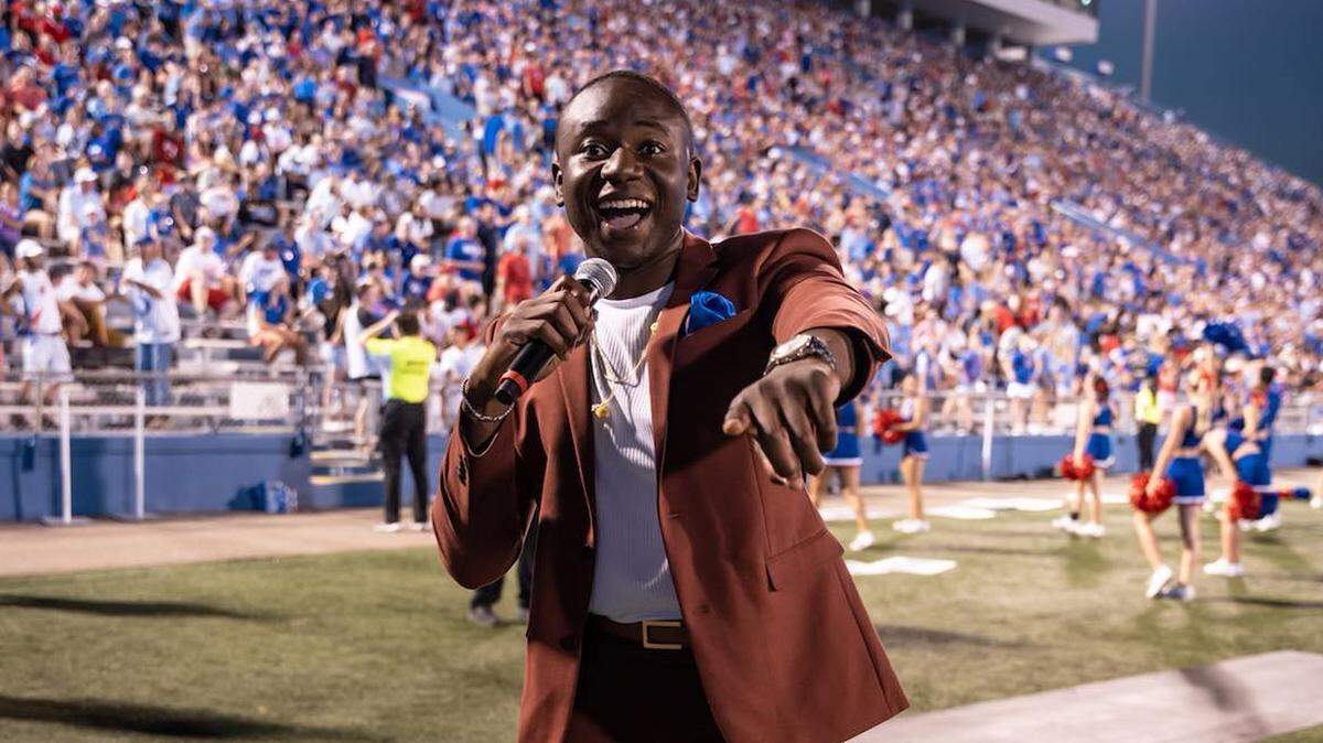 Wichita media personality Fayola Oyatayo has been entertaining crowds at KU football games this fall as the school’s first live on-field host.