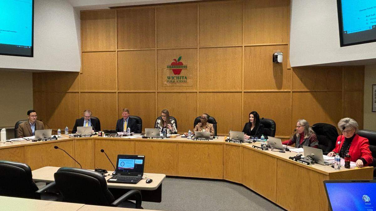The Wichita Board of Education at a meeting in 2024.