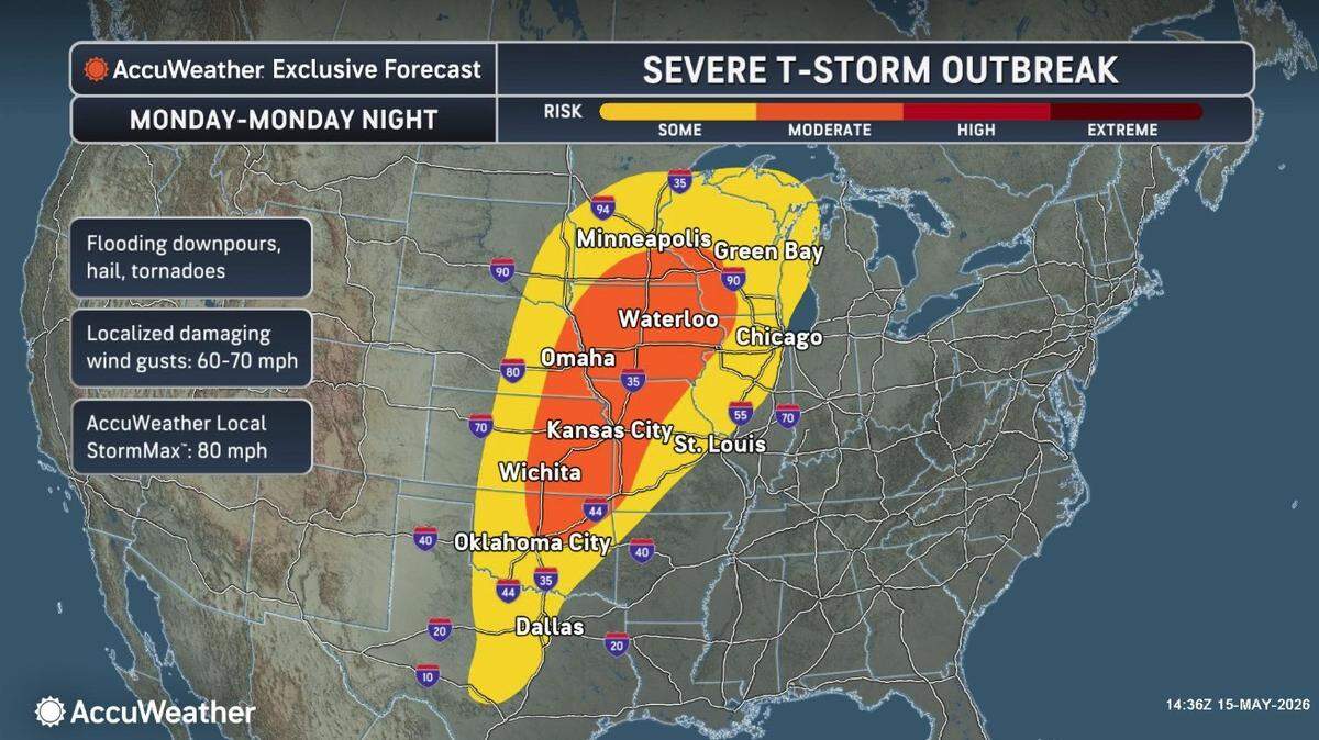 AccuWeather forecasters say there’s a chance of severe weather across the central U.S. on Monday, including in Wichita.