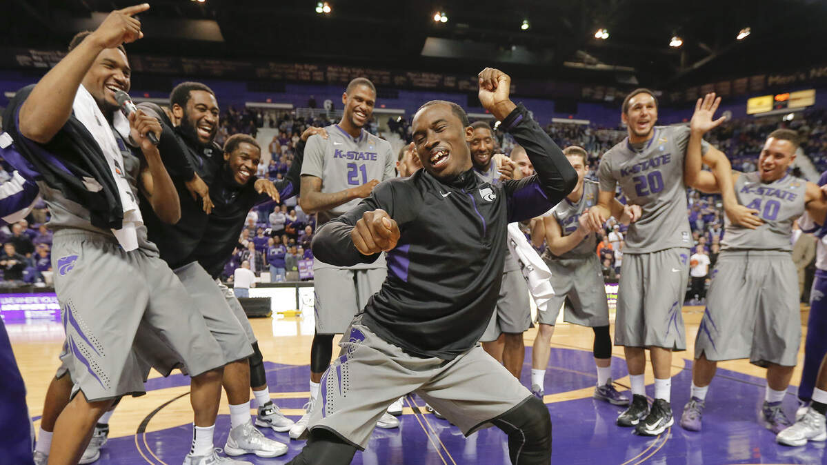 Kansas State senior Martavious Irving does his signature pregame dance one last time on his senior day at Bramlage Coliseum, March 5, 2013. Irving will join other former Wildcats Jordan Henriquez, Thomas Gipson, Curtis Kelly and D.J. Johnson on Purple and Black for a shot at $2 million in The Basketball Tournament.
