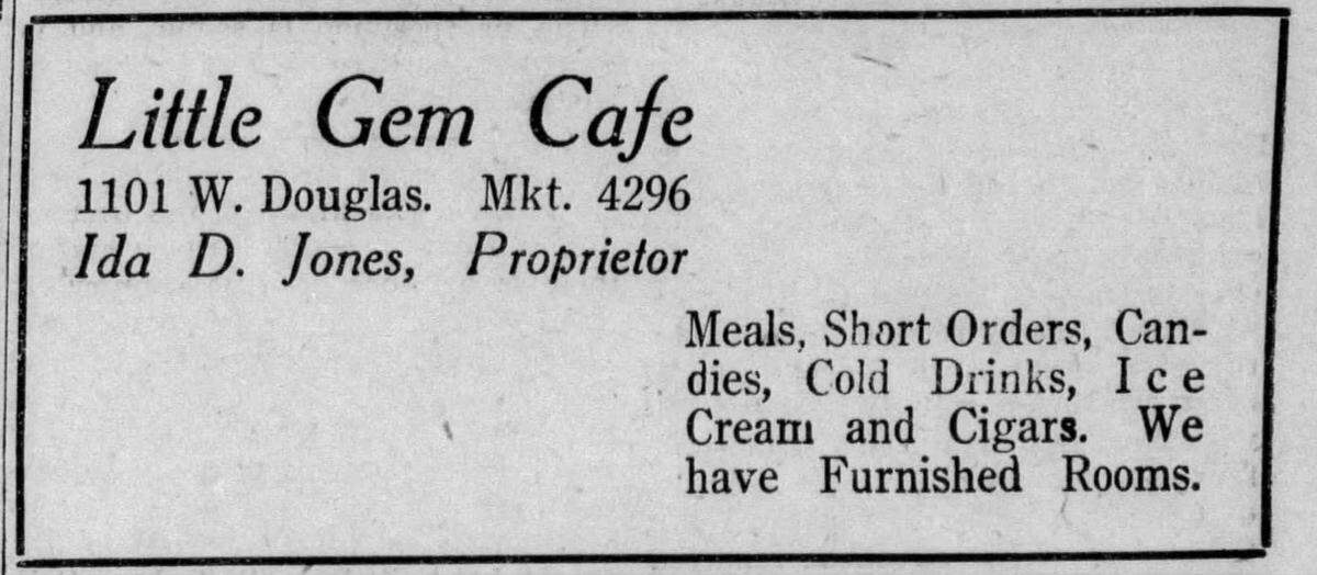 A 1917 advertisement from a publication called University Life shows that Little Gem Cafe once operated at 1101 W. Douglas and sold, among other things, candy and cigars.
