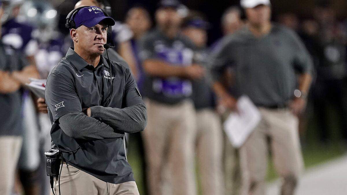 Kansas State head coach Chris Klieman watches during the second half of an NCAA college football game against South Dakota Saturday, Sept. 3, 2022, in Manhattan, Kan. (AP Photo/Charlie Riedel)