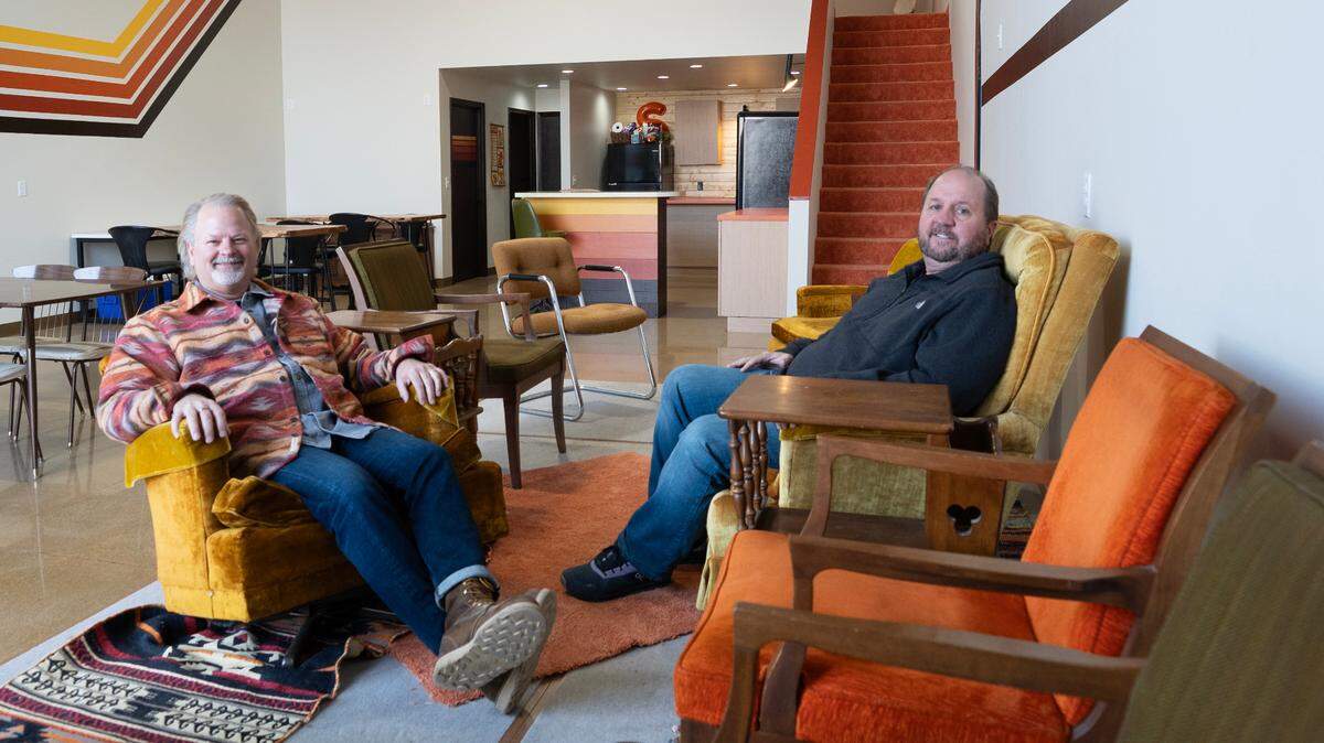Brothers Paul, left, and Brian Suellentrop co-own (along with a few other family members) this unit at Sandlot Garage Condos at 7454 W. 33rd St. N. The units are sold, not rented, and come in a variety of sizes that people customize to fit their needs.